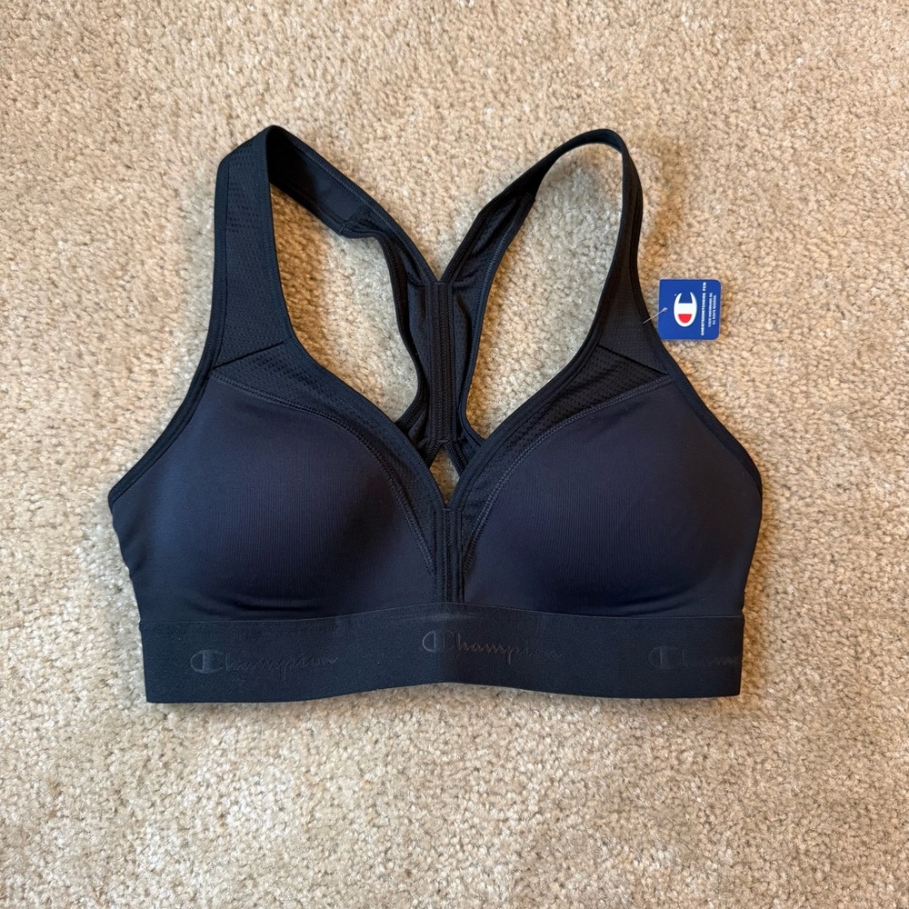 NWT Womens S black Curvy Sports Bra W Logo: Supportive Running Workout Gym